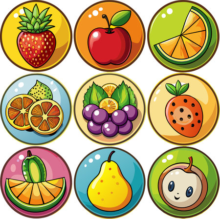 Fruit icons set. Cartoon illustration of 25 fruit icons for webの素材