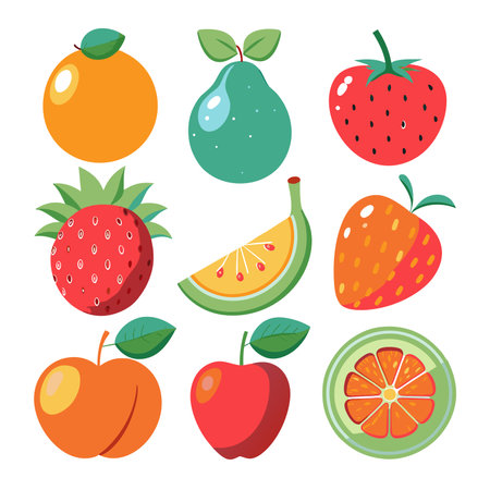 Fruits and berries set. Vector illustration in flat cartoon style.の素材