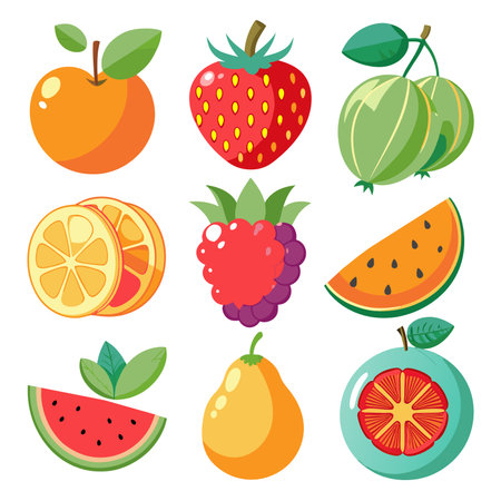 Fruit icon set. Cartoon illustration of fruit vector icons for web designの素材