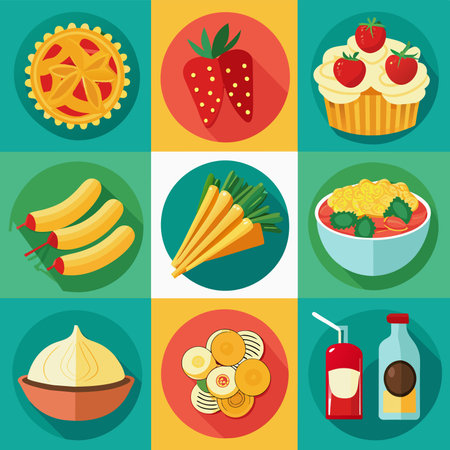 Set of flat icons on the theme of food. Vector illustration.の素材
