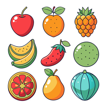 Fruit icons set. Cartoon illustration of fruit vector icons for web designの素材