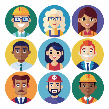 Set of people icons in flat design style. Different professions. Vector illustrationの素材