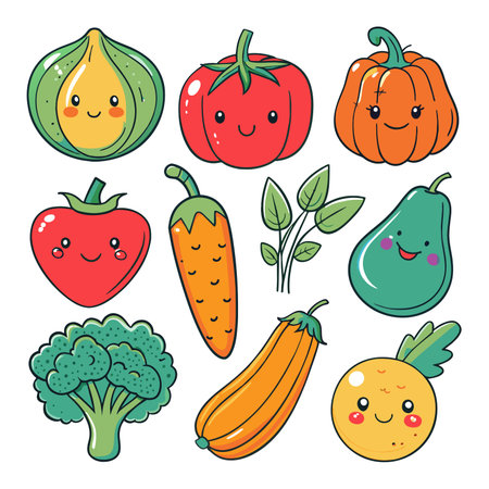 Set of cute vegetables. Vector illustration in doodle style.の素材