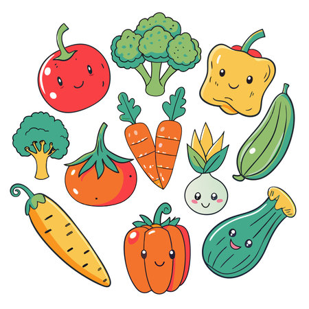 Vegetable doodle set. Hand drawn vector illustration.の素材