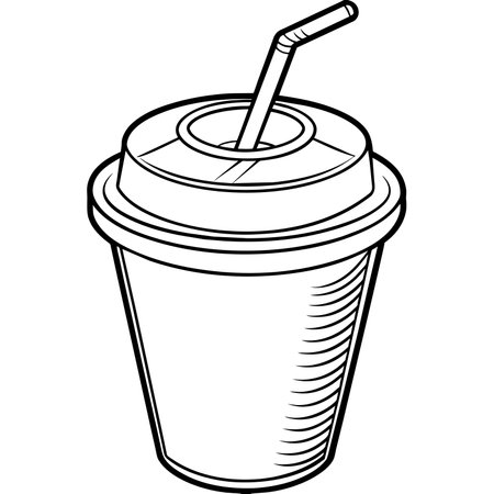 Illustration of a Paper Cup of Coffee with Straw on White Backgroundの素材