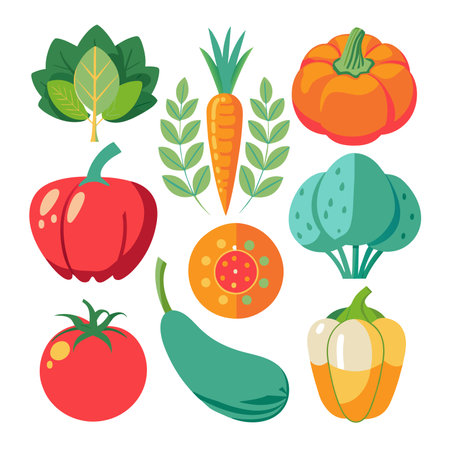 Set of vegetables. Vector illustration in flat style. Isolated on white background.の素材