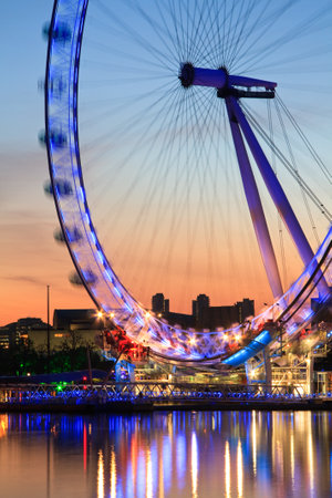 London skyline with London Eye over river Thames のeditorial素材