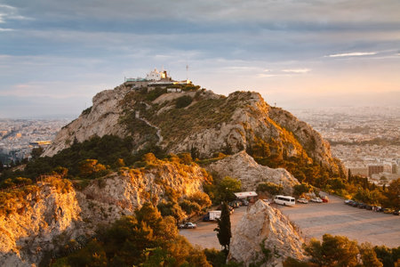 Evening at Likabetus Hill, Athens のeditorial素材