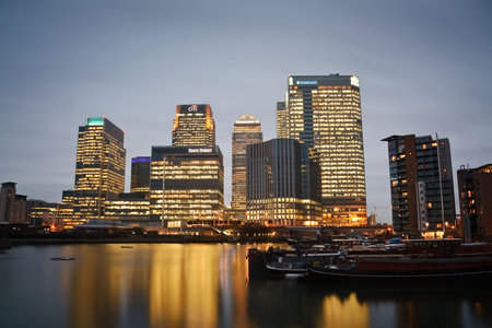 Looking towards Canary Wharf over Blackwell Basin, London 