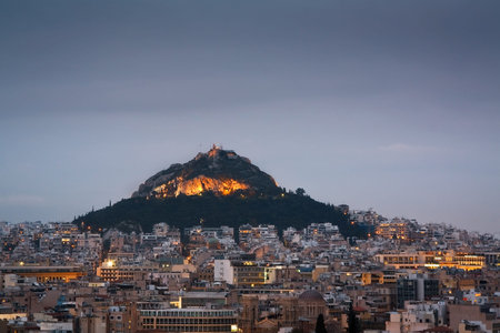 View of the Lycabettus hill in Athens の写真素材