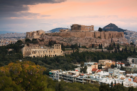 Acropolis as seen from Filopappou Hill, Athens の写真素材
