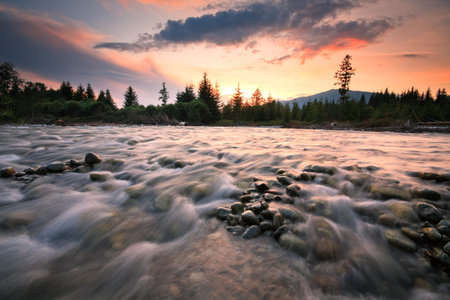 River Bela on a summer evening, Slovakia 