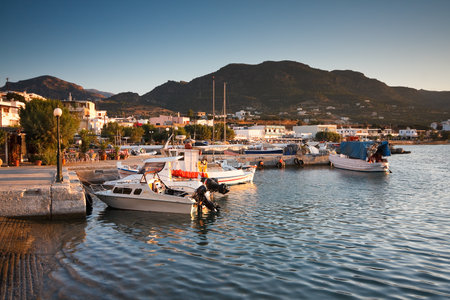 Harbour in Makri Gialos village in southern Crete, Greece.のeditorial素材
