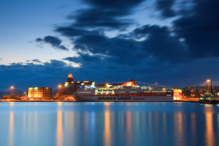 Ferries in the passenger port of Piraeus, Athens.のeditorial素材