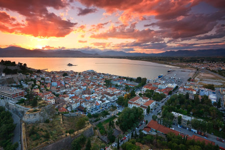Evening view of Nafplio, Peloponnese, Greece.の写真素材