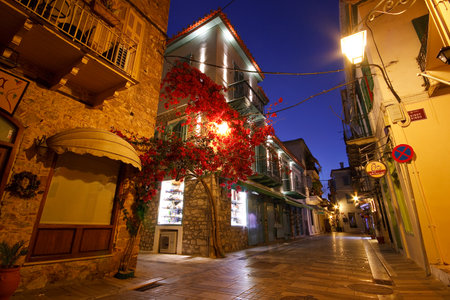 Empty streets of morning Nafplio city center, Greece.のeditorial素材