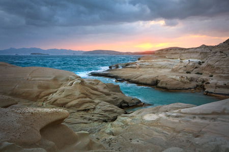 Scenic coast around Sarakiniko beach in Milos island, Cyclades, Greece.の写真素材