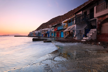 Boat houses in the Milos island, Cyclades, Greece.の写真素材