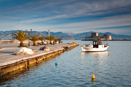 Fishing harbour in town of Nafplio, Peloponnese, Greece.のeditorial素材