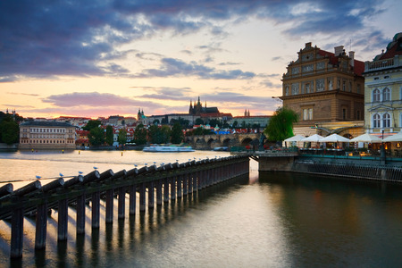 Charles Bridge and the cathedral in Prague, Czech Republic.の写真素材