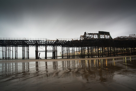 Pier in Hastings after fire, UK.の写真素材