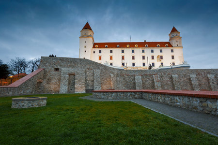 Bratislava castle at dusk, Slovakia.のeditorial素材