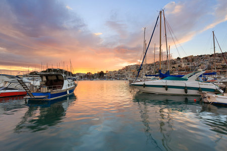 Sunset in Mikrolimano marina in Athens, Greece.の写真素材
