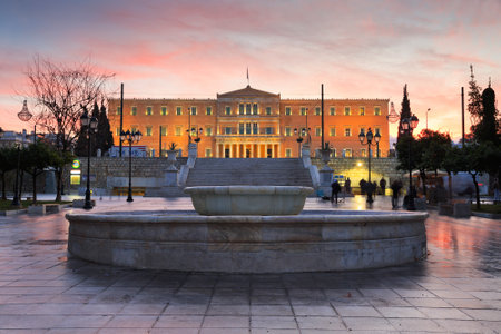 Building of Greek parliament in Syntagma square, Athensのeditorial素材