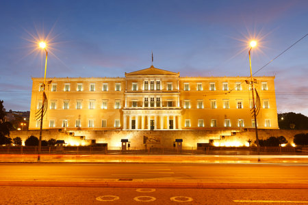 Building of Greek parliament in Syntagma square, Athens.のeditorial素材