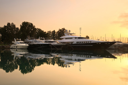 Sunrise in Alimos marina in Athens, Greece.の写真素材