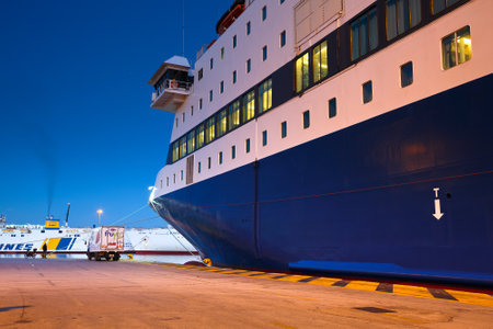 Ferries in passenger port in Piraeus, Athens, Greeceのeditorial素材