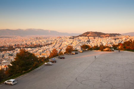Parking place on Lycabettus Hill in Athens, Greece.のeditorial素材