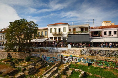 Coffee shops near Agora in Athens Greeceのeditorial素材