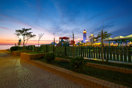Child playground near the lighthouse in Patras Greeceのeditorial素材