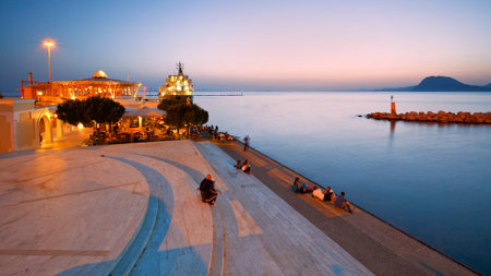 People enjoying the evening in Patras marina Greeceのeditorial素材