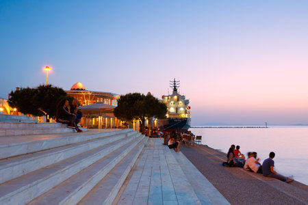 People enjoying the evening in Patras marina Greeceのeditorial素材