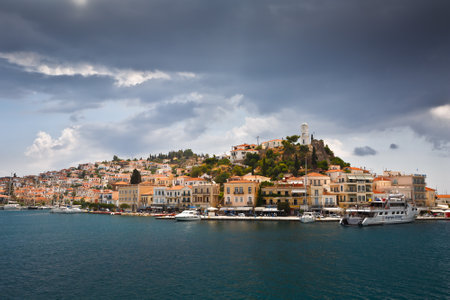 View of the Poros island from the ferryのeditorial素材