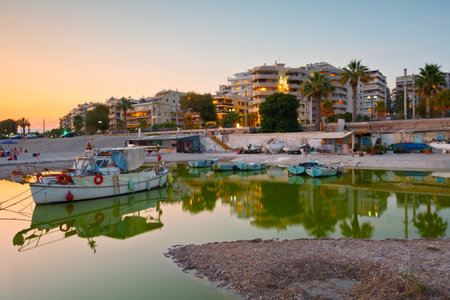 Fishing boats in a small port in Palaio Faliro in Athens, Greeceのeditorial素材