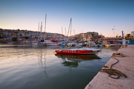 Boats mooring at a pier in Mikrolimano marina in Athens, Greeceのeditorial素材