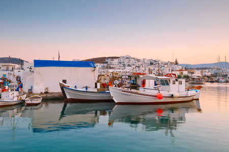 View of the port in Naousa village on Paros island, Greeceのeditorial素材