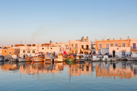 View of the port in Naousa village on Paros island, Greeceのeditorial素材