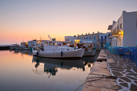 View of the port in Naousa village on Paros island, Greeceのeditorial素材