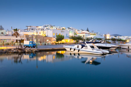 View of the port in Naousa village on Paros island, Greeceのeditorial素材