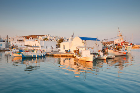 View of the port in Naousa village on Paros island, Greeceの写真素材