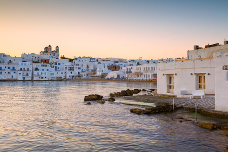 Beach in Naousa village on Paros island, Greece on September 04 2015.のeditorial素材