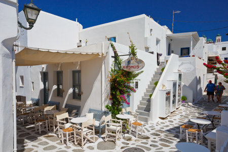Coffee shop in the old town of Naousa village on Paros island, Greeceのeditorial素材