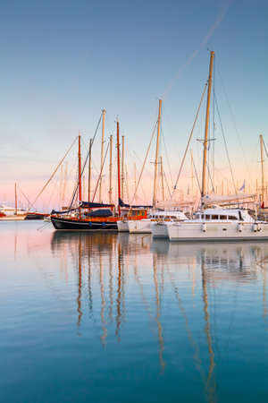 Sunset in Alimos marina in Athens, Greeceのeditorial素材