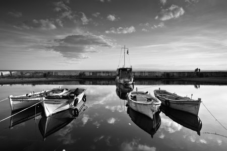 Fishing boats in a small harbour in Palaio Faliro in Athens, Greeceのeditorial素材
