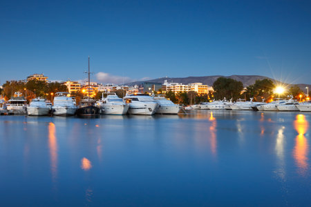 Dusk in Alimos marina in Athens, Greeceのeditorial素材