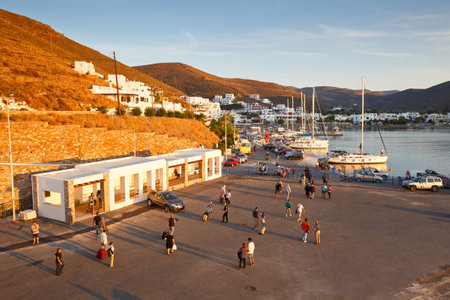 Passengers in the port of Kythnos islandのeditorial素材